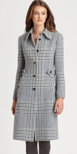 Tory Burch  Virginia Glen Plaid Houndstooth Tweed Wool Coat Green Teal White 2 thumbnail 1