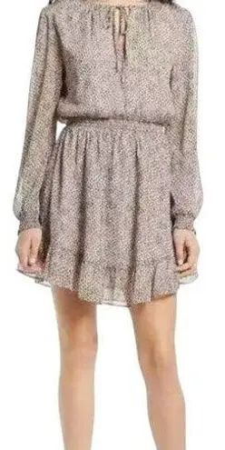 WAYF Dede x Emily Leopard Print Pleated Long Sleeve Mini Dress Size XS