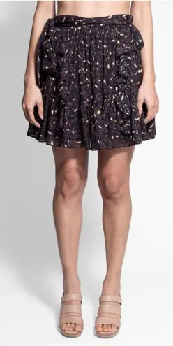 Ulla Johnson Zea Skirt in Jet Floral Vine Metallic Mini Skirt Ruffle Size 2