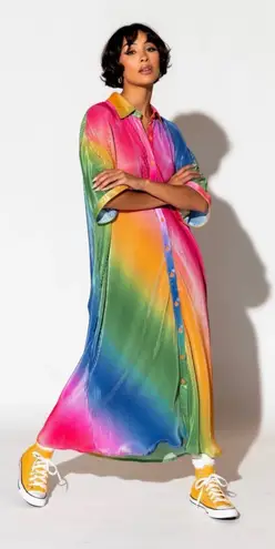 Dressed in Lala So Far So Good Oversized Plissé Dress in Prismatic Rainbow XL