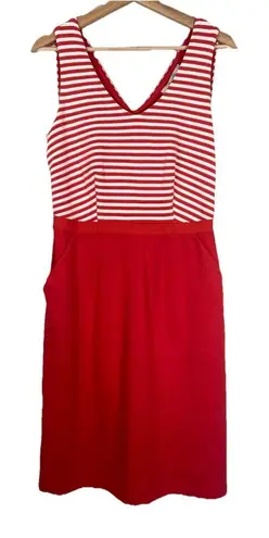 Boden Women's Dress Knit Striped Pockets Red White V Neck Tomato Girl US 8 Lined