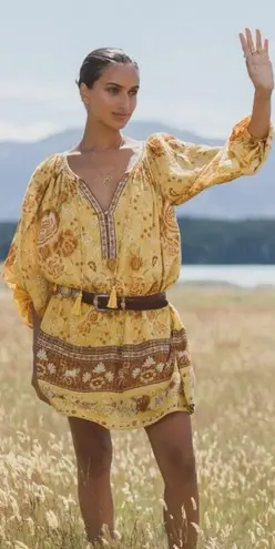 Spell & The Gypsy Mystic Tunic Dress Yellow Sunflower Boho Festival XS NWT