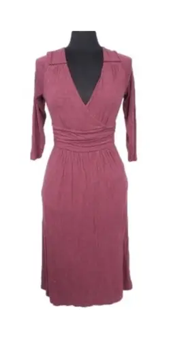 Maeve Anthropologie Midi Bohemian Dress Front 3/4 Sleeve Casual Maroon Medium