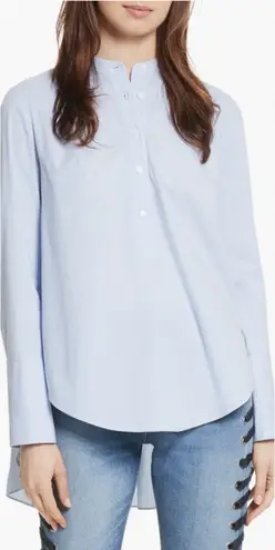 Veronica Beard Top Greer Pleated Stretch Cotton Shirt High Low Hem Striped Sz 4