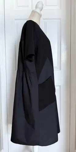 Beulah Style Black Asymmetric Pocket Midi Dress Cotton Blend Crew Neck One Size