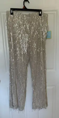 CeCe NWT L Sequin Fringe Pants
