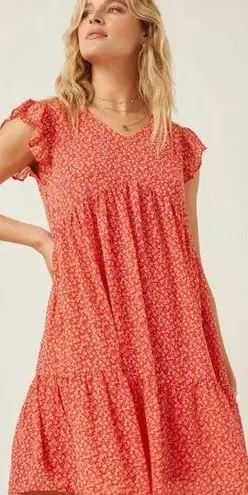 BOUTIQUE Hayden red ditsy floral babydoll dress with flutter sleeves Size L