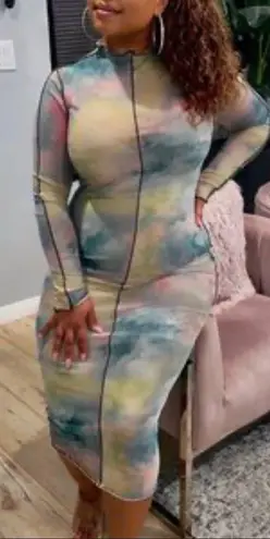 Blanc Clothing Tie Dye Mesh Exposed Seam Maxi Dress