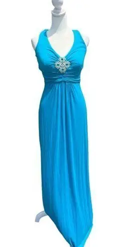 Cache  JEWEL EMBELLISHED HALTER KNIT MAXI DRESS BRIGHT BLUE SIZE MEDIUM NWT