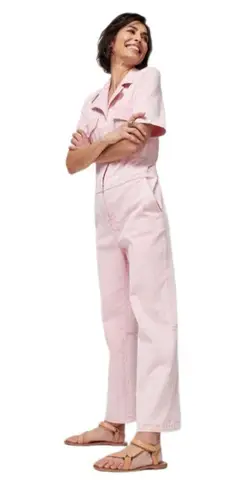 Faherty Blythe Pink Denim Utility Jumpsuit XS Organic Cotton Wide Leg One Piece
