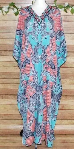 Riviera Sun Caftan Patio Dress Colorful Studded Size Free Plus Paisleys V