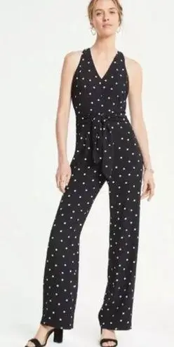 Ann Taylor  Black White Polka Dot Racerback Tie Waist Pants Jumpsuit 6