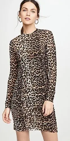Ganni NWT Ruched Leopard Print Mini Dress Animal Print