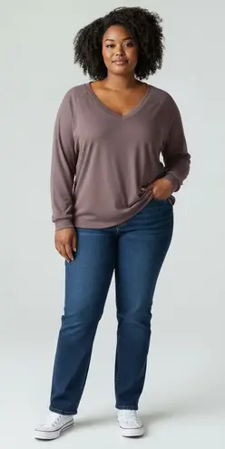 1.4.3. Story by Line Up Womens Long Sleeve V Neck Waffle Knit Top Mauve Size L - Image 1