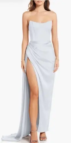 Katie May Bita Strapless Satin Gown in Celestial Blue M