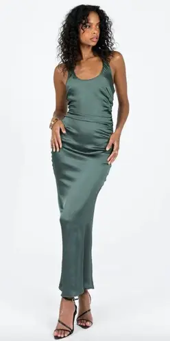 Princess Polly Kodiak Green Satin Halter Maxi Dress 4