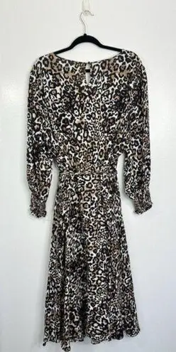 Talbots  Leopard Print Belted Dress Plus Size 22W Cinched Waist Shirred Cuffs