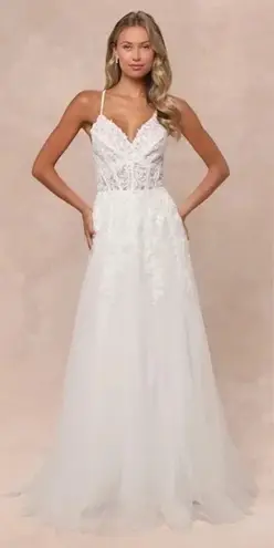 Lulus Glorious Luxury White Sheer Tulle Embroidered Beaded Maxi Dress Size XL