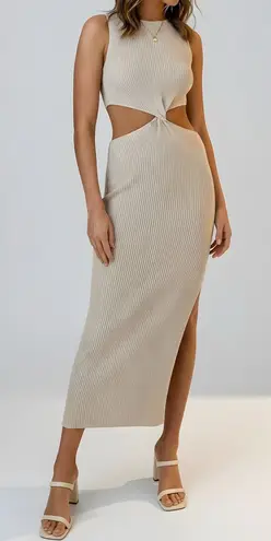 Bec & Bridge Riviera Cut-Out Knit Twist Midi Dress, Sand, 2 (US)