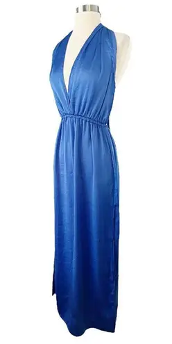 T. ZOVICH Blue Maxi Dress Satin Halter Ties Multiway Lightweight Ties Small NWT