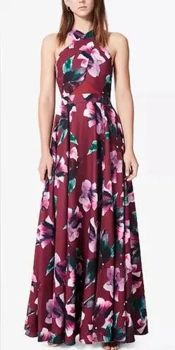 Fame and Partners Floral-Print A-Line Halter Gown Maroon Sz 2 Formal Prom Party - Image 1