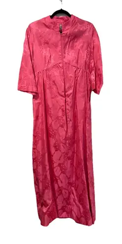 Vintage Lisanne Loungewear Dress Women Medium Pink Floral Robe Zip Housecoat