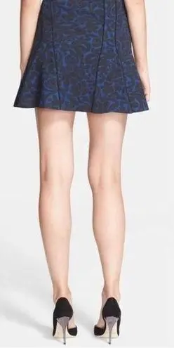 Veronica Beard Barouqe Scroll Print Flounce Mini Skirt Charcoal Navy Blue Small