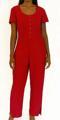 Verbo 100% linen red jumpsuit short sleeve size M Size M