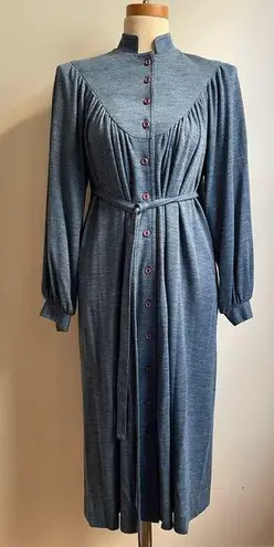 Vintage Anjac Marc Needleman Blue Wool Shirt Dress Hostess Balloon Sleeve Belt 6