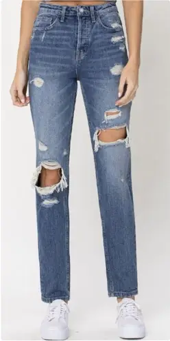 VERVET Super High Rise Hidden Button Fly Straight Jeans – Size 30 Blue