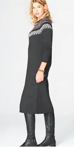 J. JIll Fair Isle Grey Nordic Long Sleeve Knit Midi Sweater Dress Size Small Gray