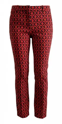 Boden Richmond Pants Red / Navy Geo Print Cotton Trousers / Mid Rise 10 L
