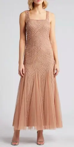 Pissarro Nights Beaded Gown with Long Sleeve No Jacket Size 2 Cocktail Formal Tan