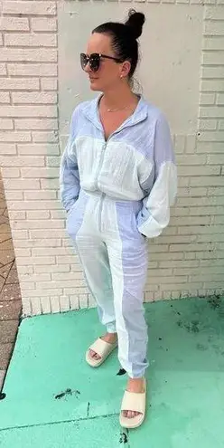 PARADISED Blue 100% Cotton Long Sleeve Tracksuit Kelsey Jumpsuit Size Medium