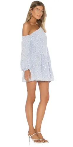 Majorelle Mandy One Shoulder Dress Mini Linen Blend Ditsy Floral Blue Size Small