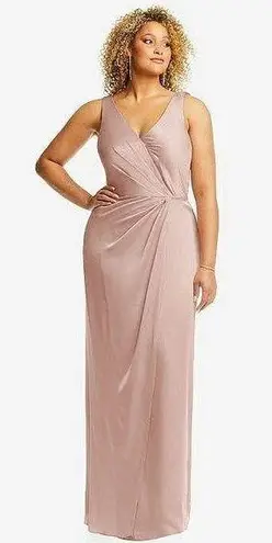 After Six Sleeveless Satin Faux Wrap Gown in Toasted Sugar, Size 18
