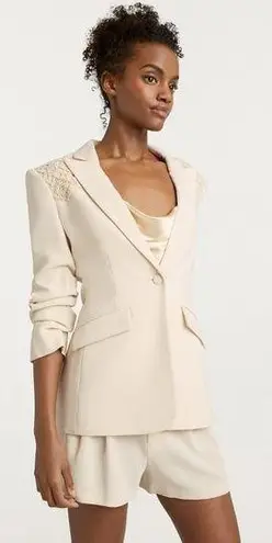 Cinq à Sept Cinq a Sept Crochet Lace Scrunched Cheyenne Blazer in Light Plaster Size 4 NWT