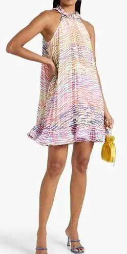 Amur NEW Estfan Pleated Ruffled Printed Mini Dress in Double Rainbow Women's 0