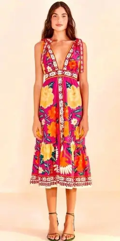 Farm Rio NWT Flower Tapestry Tie Shoulder Midi Dress | XL