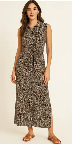 Emma & Michele Leopard Print Maxi Shirt Dress | Soft Rayon | Safari Chic Size S