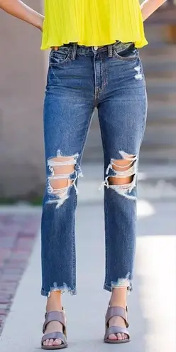 Bridge by GLY Mom Jeans Womens Size 28 Denim Cropped High Rise Distressed Grunge