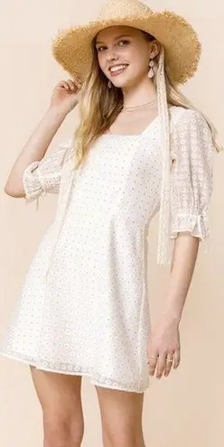 Daisy Mi ami  print white mini dress puff sleeve