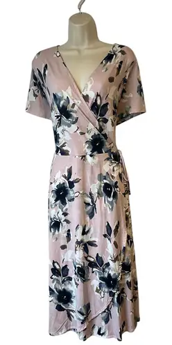 Chris & Carol Women's Size 2X Pink Blue Floral Wrap Below Knee Comfy Dress NWT