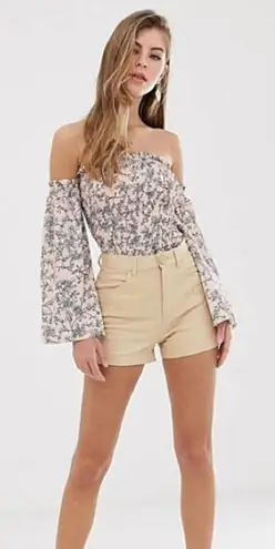 Parisian Sexy Floral Shirred Off Shoulder Top Size 14 Pink