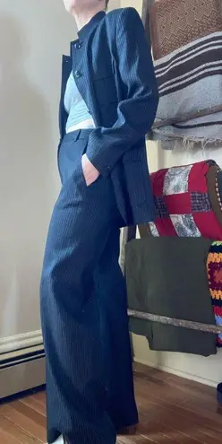 Max Mara Vintage Italian Wool Black Pinstripe Suit // Size 32” waist