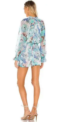 Hemant and Nandita NWOT x Revolve Teien In blue Romper colorful coquette coastal chiffon watercolor floral Print Long Sleeve Shorts
