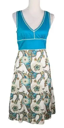 Chaudry Dress Medium Lightweight Summer Midi Sleeveless Dress Teal Floral New