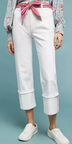 Anthropologie Pilcro • Anthro High-Rise Cropped Wide-Leg Jeans white denim cuffed