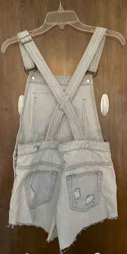 Glassons Denim Light Wash Distressed Overall Shorts Romper, size 8