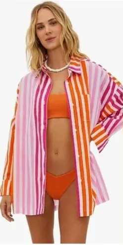 Beach Riot  Alexa Coverup‎ Button Down Top Pink Orange Petite Large - Image 1